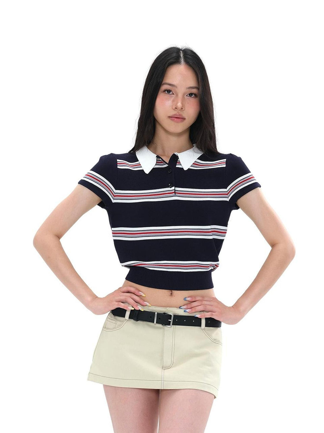 SweetChilling Striped Contrast Color Trim Slim Fit Polyester Women&