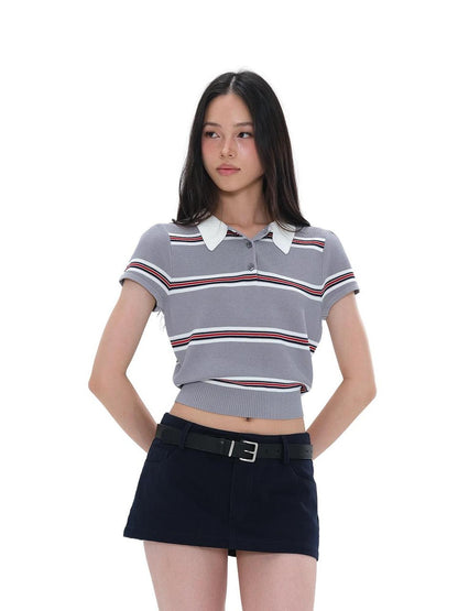 SweetChilling Striped Contrast Color Trim Slim Fit Polyester Women&