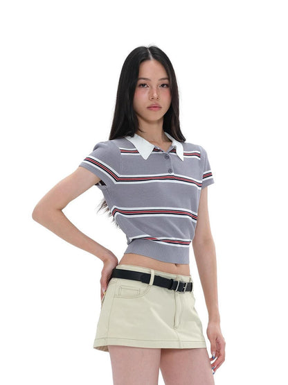 SweetChilling Striped Contrast Color Trim Slim Fit Polyester Women&