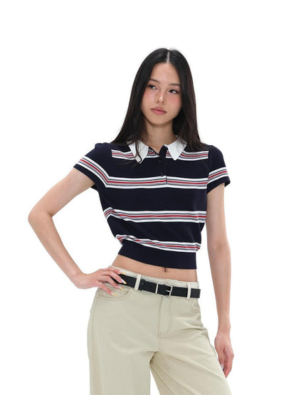 SweetChilling Striped Contrast Color Trim Slim Fit Polyester Women&
