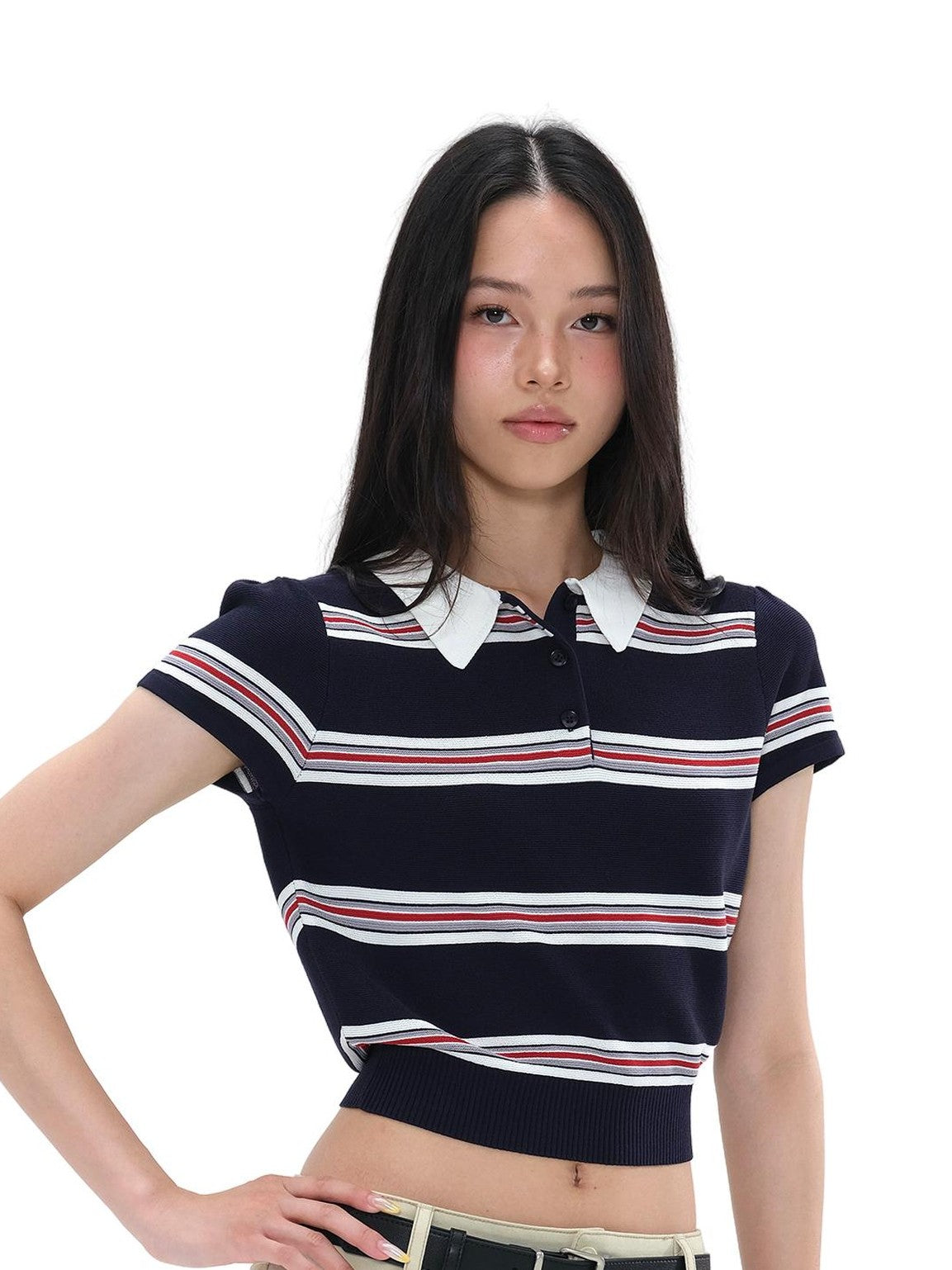 SweetChilling Striped Contrast Color Trim Slim Fit Polyester Women&