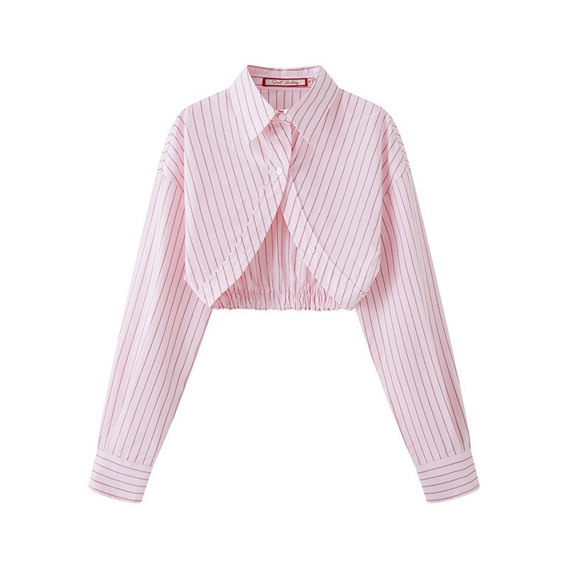 SweetChilling Striped Cropped Shirt Boned Corset Cotton Women&