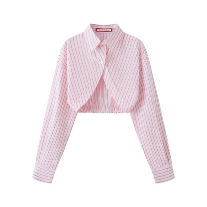 SweetChilling Striped Cropped Shirt Boned Corset Cotton Women&