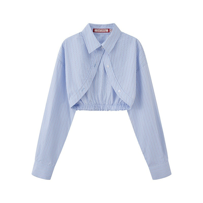SweetChilling Striped Cropped Shirt Boned Corset Cotton Women&