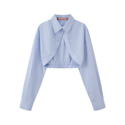 SweetChilling Striped Cropped Shirt Boned Corset Cotton Women&