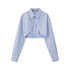 SweetChilling Striped Cropped Shirt Boned Corset Cotton Women&