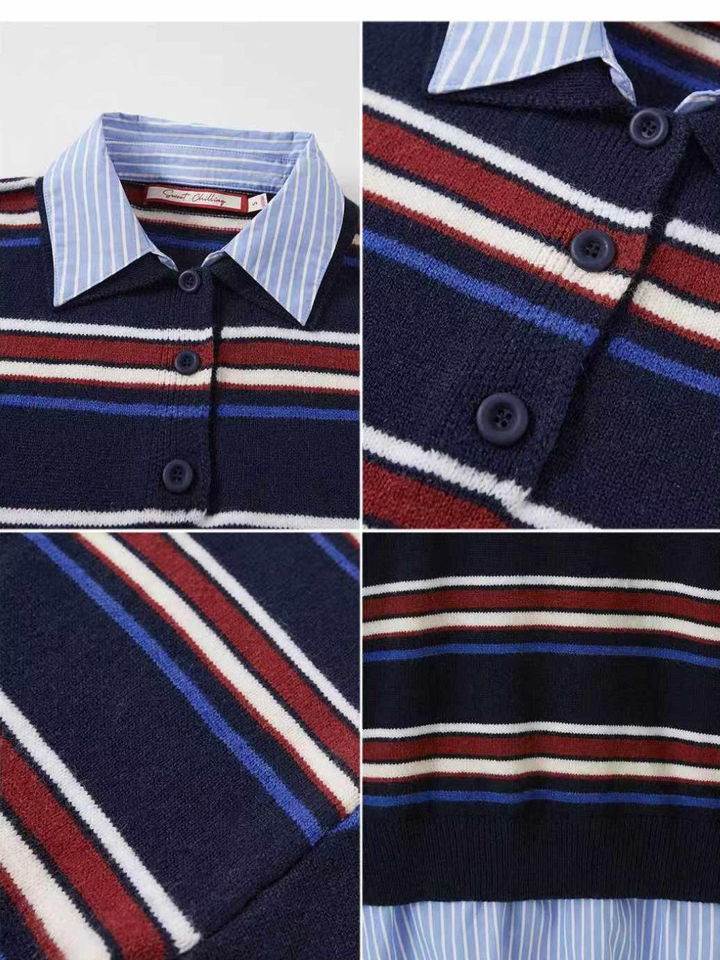 SweetChilling Striped Polo Collar Faux Two Piece Women&