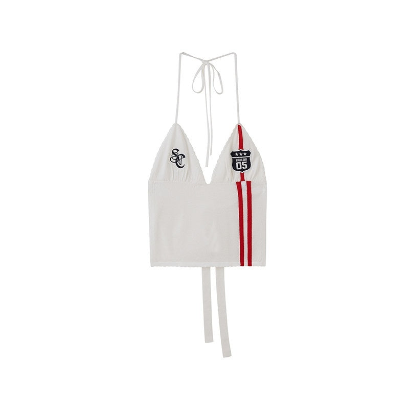 SweetChilling Striped Tie Neck Cropped Sporty Sexy Women&