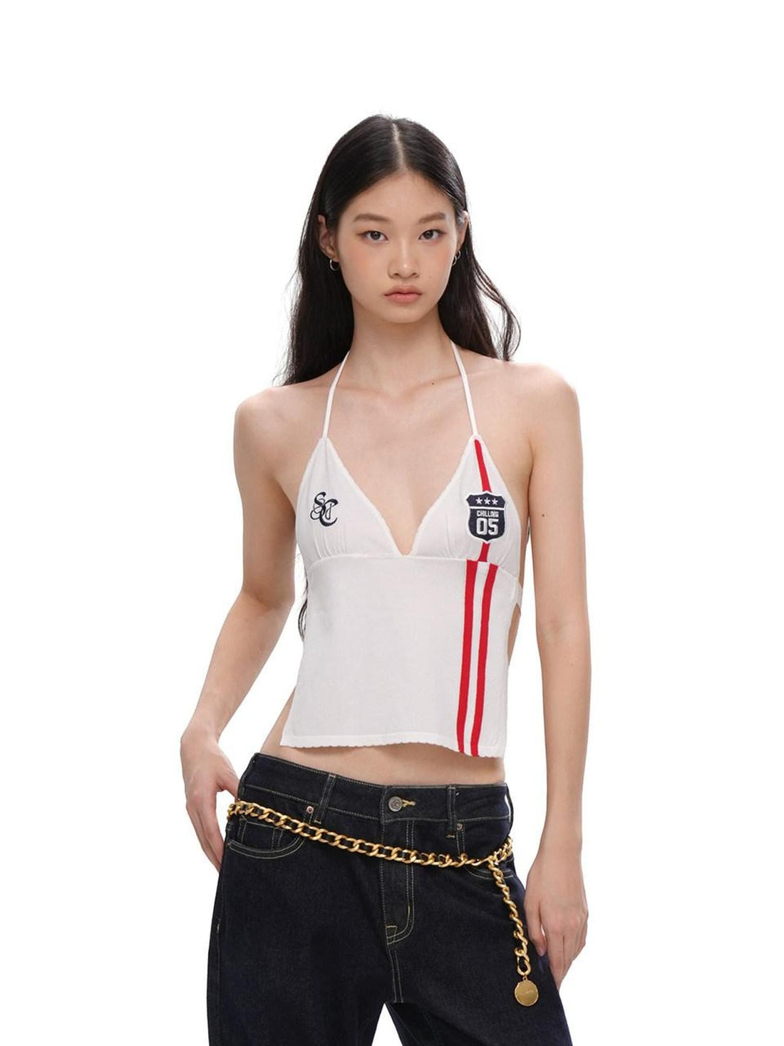 SweetChilling Striped Tie Neck Cropped Sporty Sexy Women&
