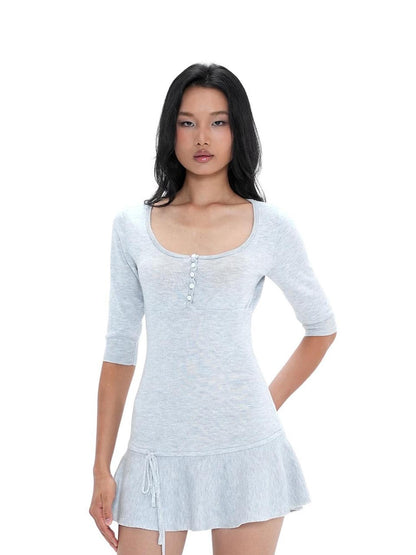 SweetChilling U Neck Low Waist Long Sleeve Knit Women&