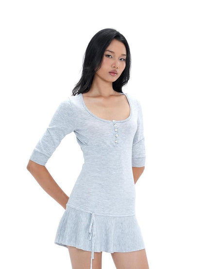 SweetChilling U Neck Low Waist Long Sleeve Knit Women&