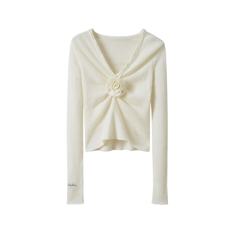 SweetChilling_V-neck_Front_Pleated_Rose_Embellishment_Women&