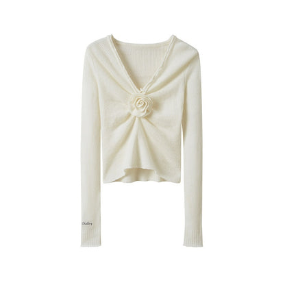 SweetChilling_V-neck_Front_Pleated_Rose_Embellishment_Women&