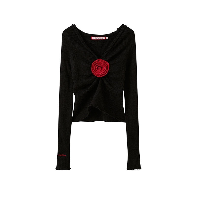 SweetChilling_V-neck_Front_Pleated_Rose_Embellishment_Women&