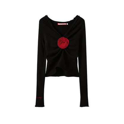SweetChilling_V-neck_Front_Pleated_Rose_Embellishment_Women&