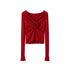 SweetChilling_V-neck_Front_Pleated_Rose_Embellishment_Women&