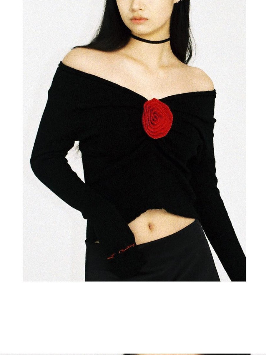 SweetChilling V-neck Front Pleated Rose Embellishment Women&