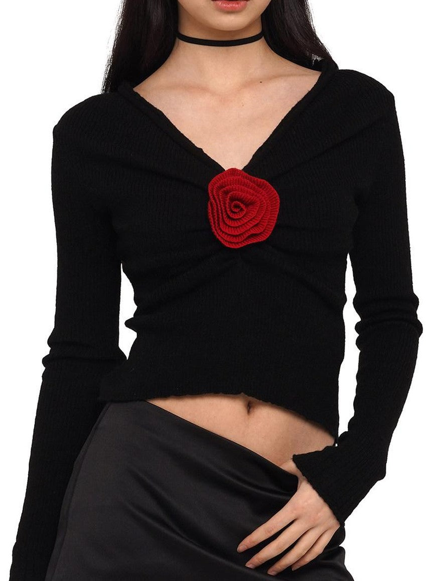 SweetChilling V-neck Front Pleated Rose Embellishment Women&