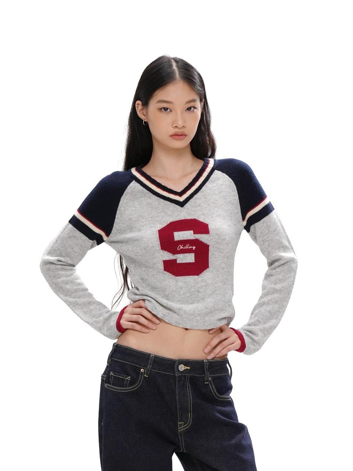 SweetChilling V-neck Jacquard Sport Short Cropped Slim Women&