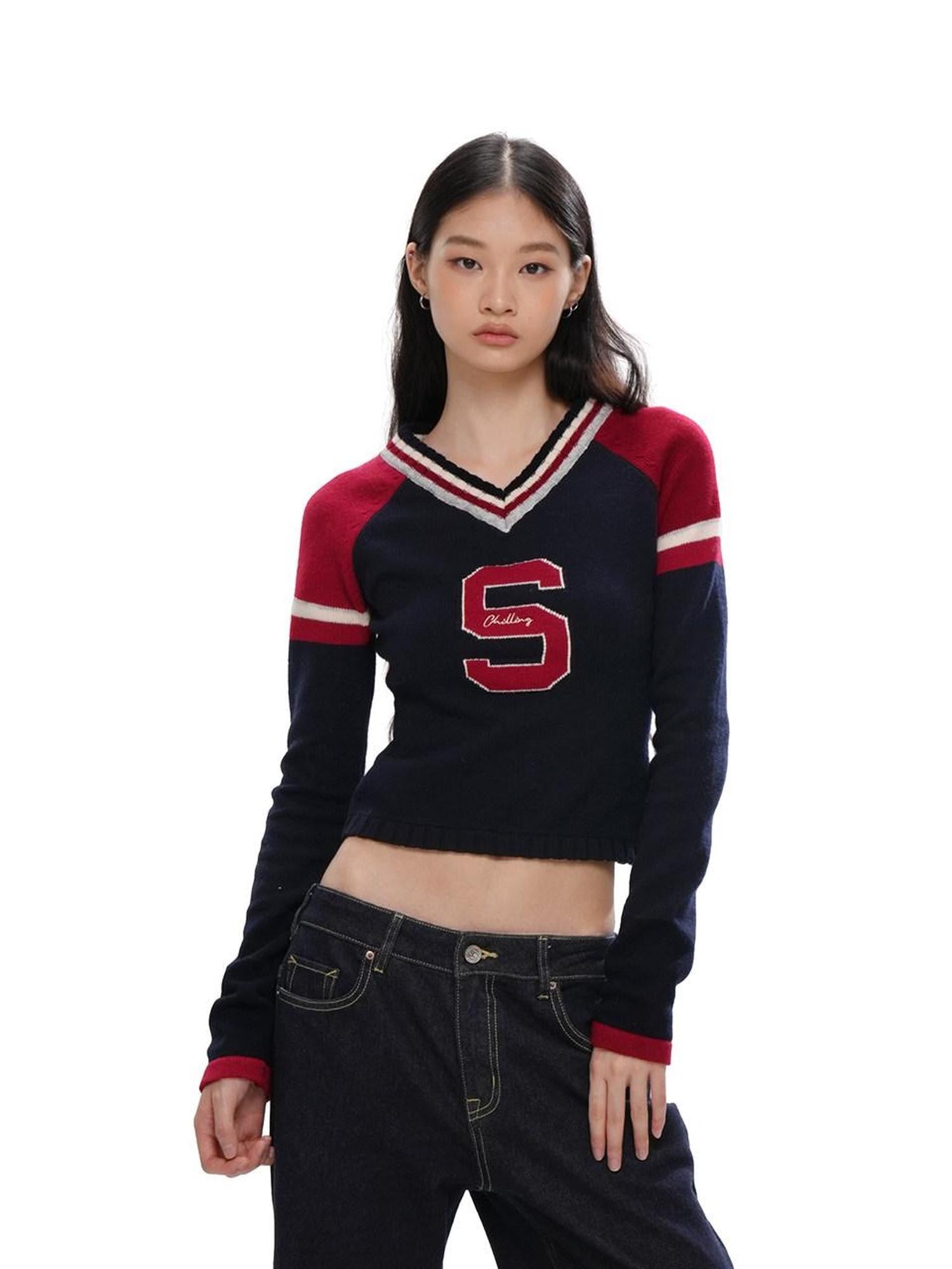 SweetChilling V-neck Jacquard Sport Short Cropped Slim Women&