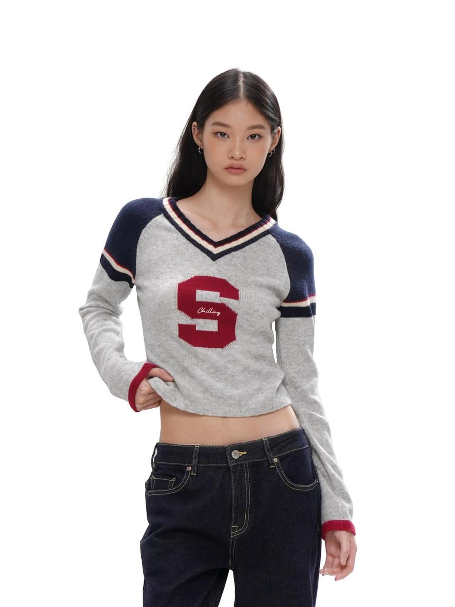 SweetChilling V-neck Jacquard Sport Short Cropped Slim Women&