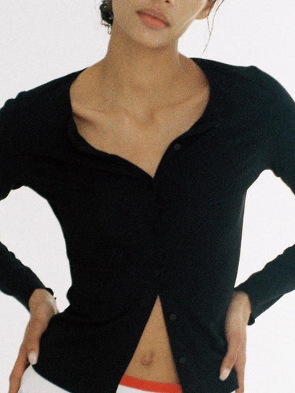 SweetChilling V-neck Long Sleeve Solid Color Women&