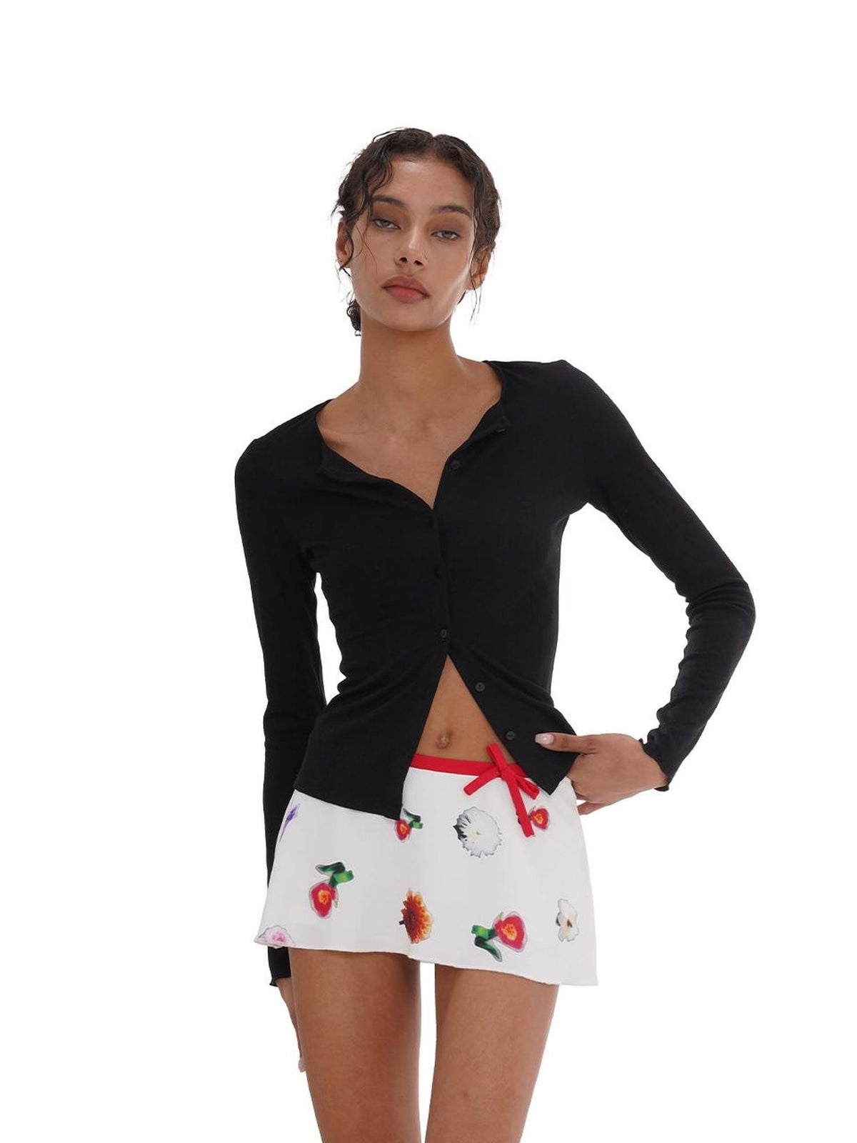 SweetChilling V-neck Long Sleeve Solid Color Women&