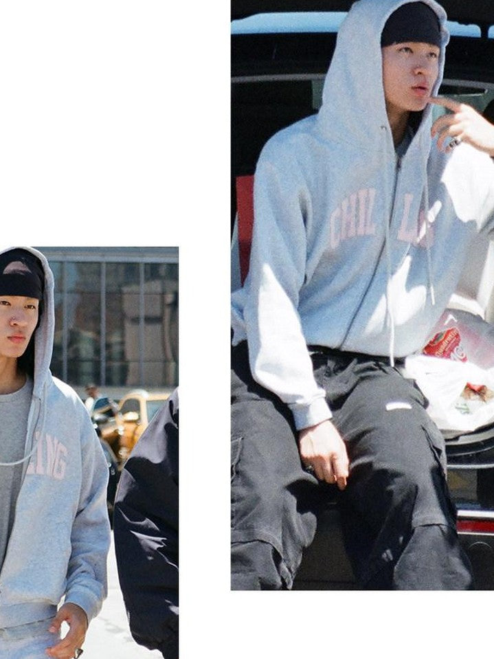 SweetChilling Varsity Letter Logo Applique Hooded Zip Women&
