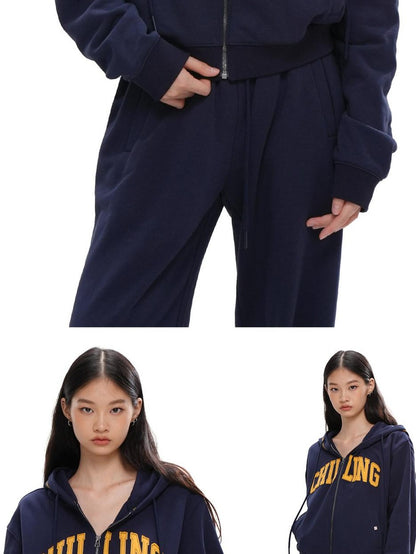 SweetChilling Varsity Letter Logo Applique Hooded Zip Women&