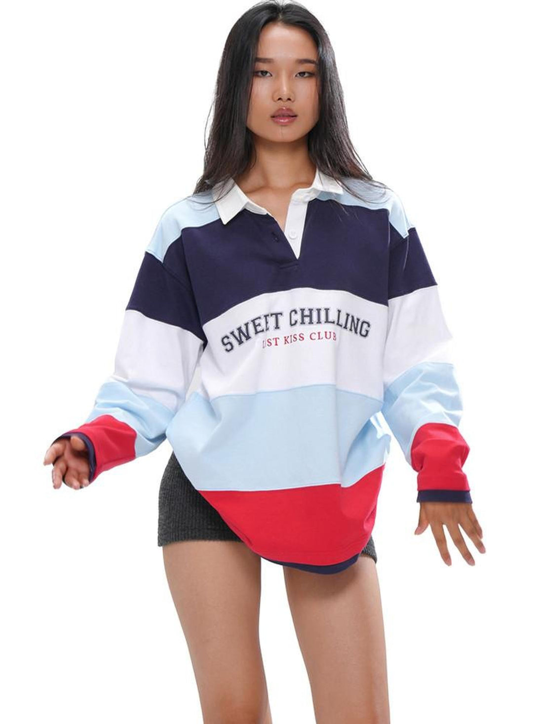 SweetChilling Vintage Colorblock Polo Collar Women&