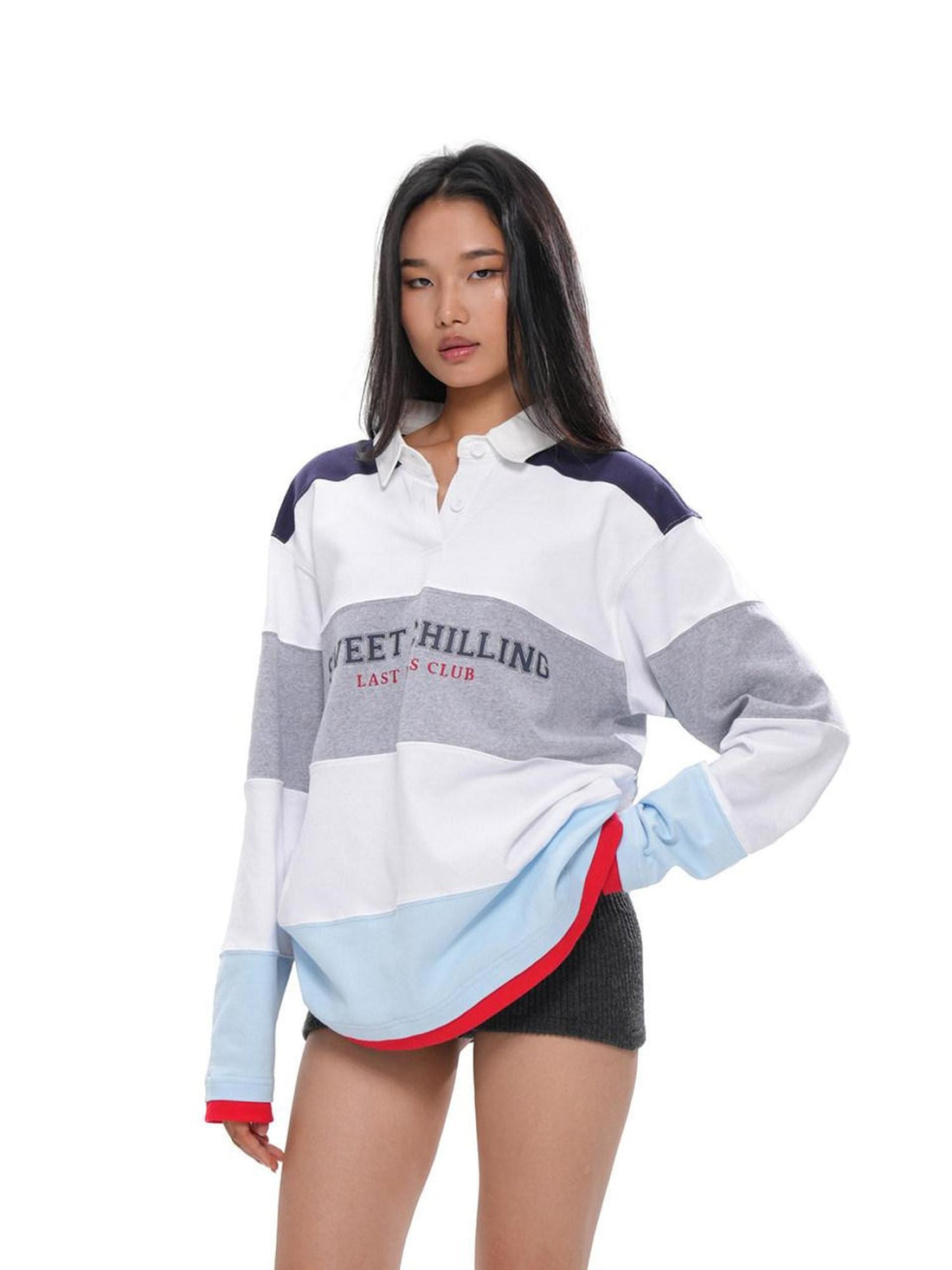 SweetChilling Vintage Colorblock Polo Collar Women&