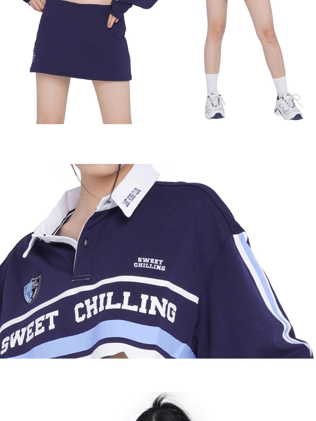 SweetChilling Vintage Distressed Long Sleeve Cotton Polo Top Women&
