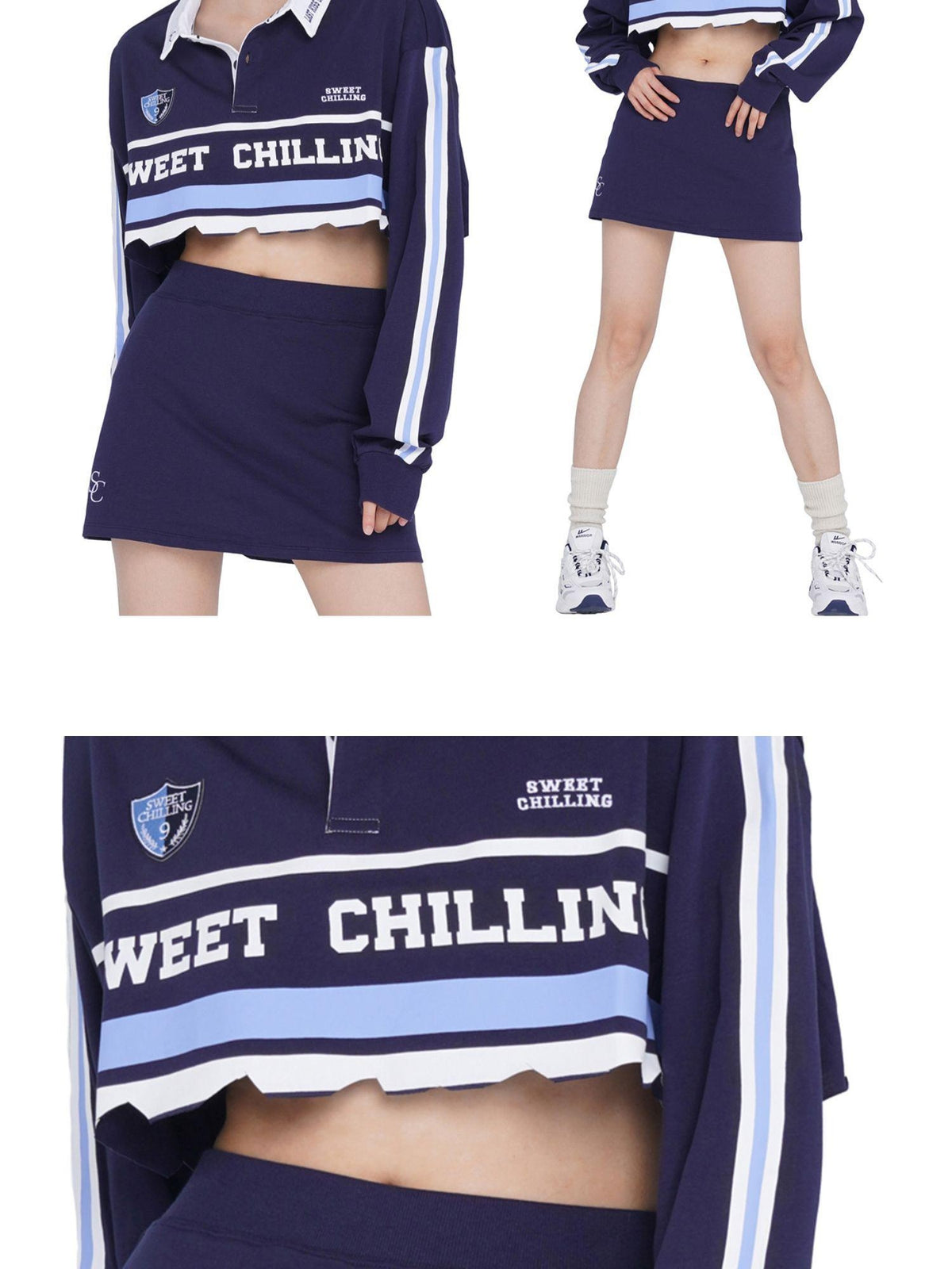 SweetChilling Vintage Distressed Long Sleeve Cotton Polo Top Women&