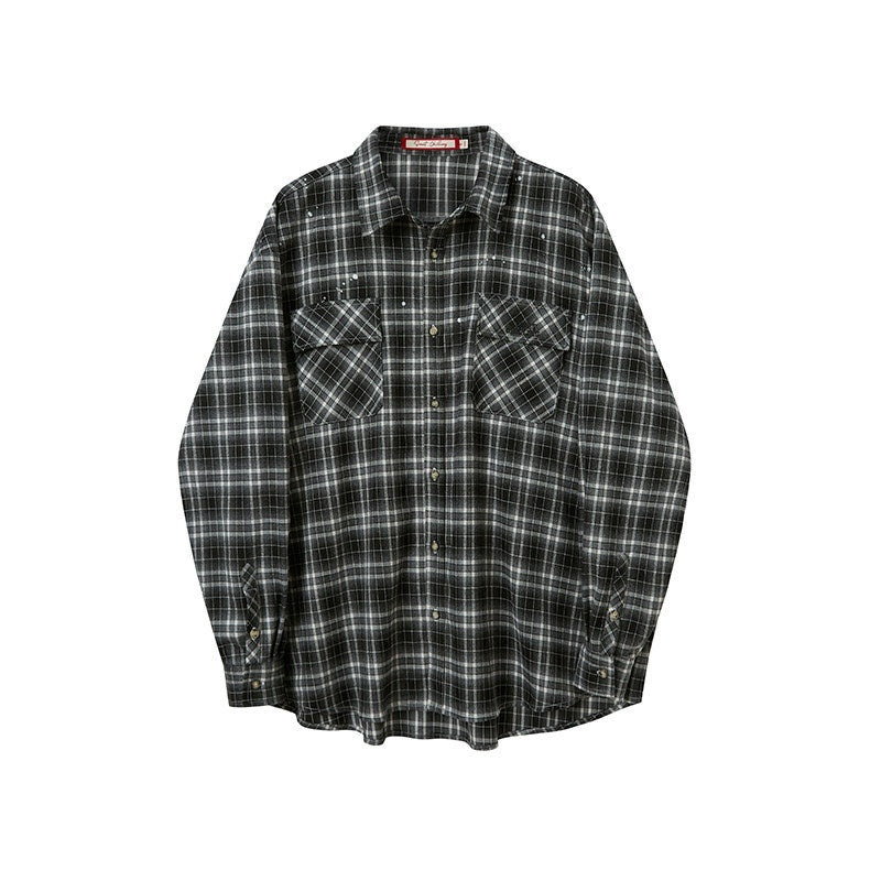 SweetChilling Vintage Distressed Plaid Oversized Boyfriend Women&