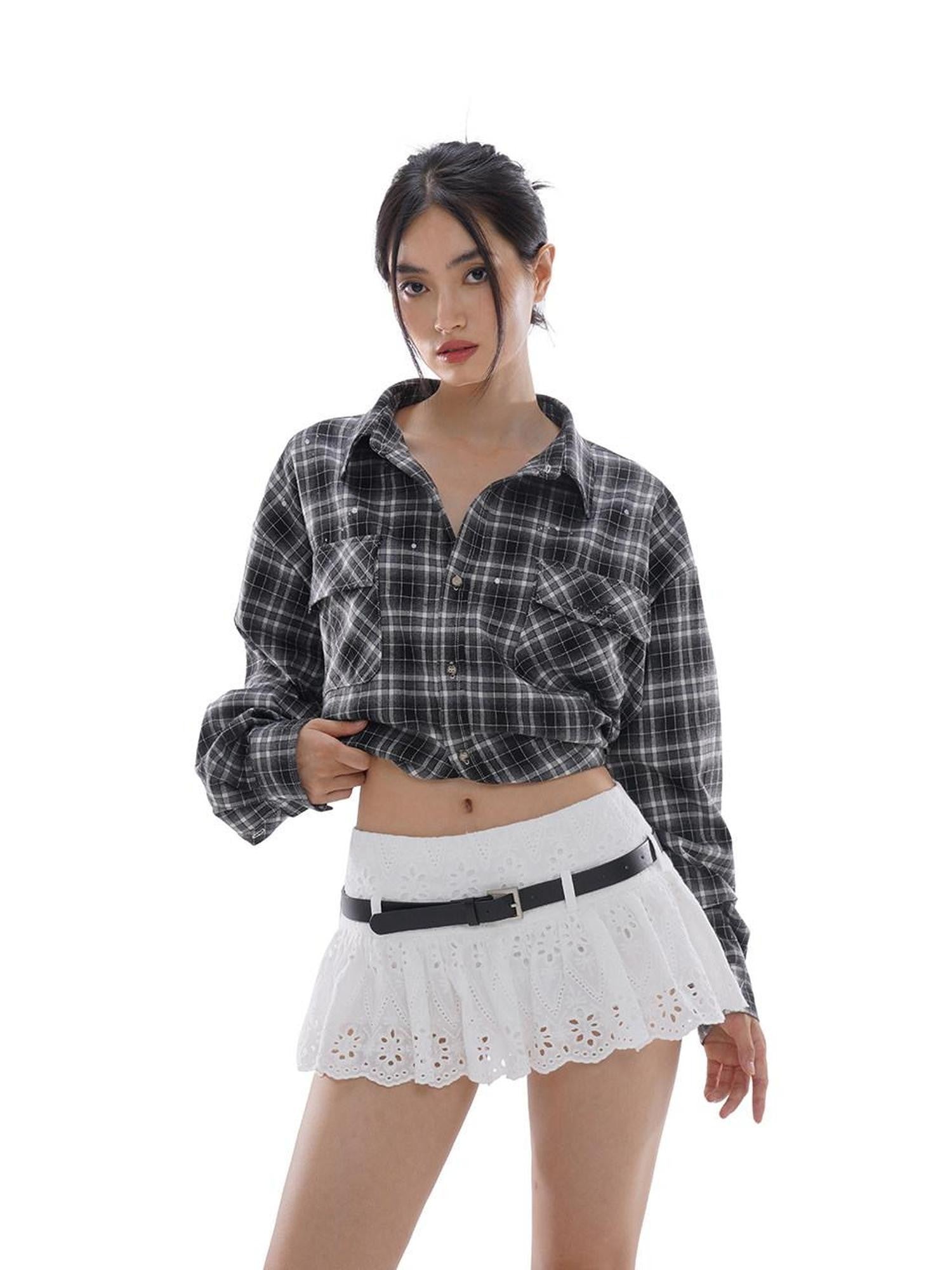 SweetChilling Vintage Distressed Plaid Oversized Boyfriend Women&