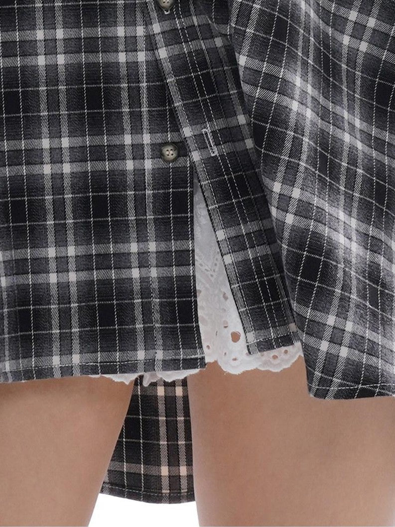 SweetChilling Vintage Distressed Plaid Oversized Boyfriend Women&