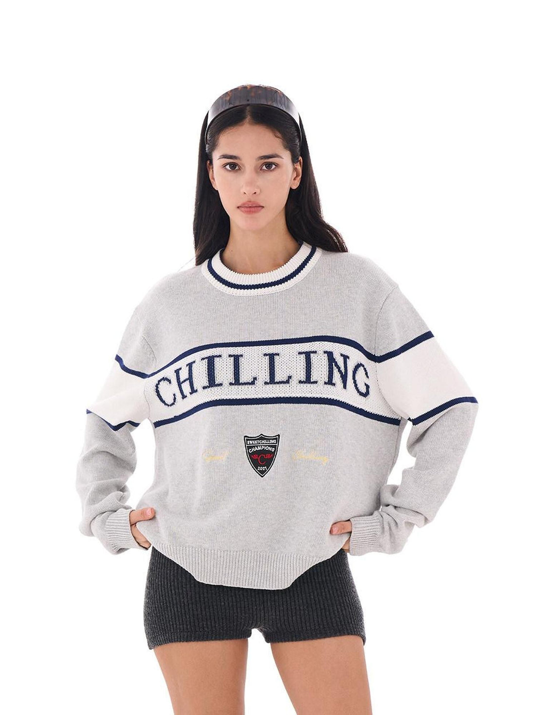 SweetChilling Vintage Preppy Letter Jacquard Embroidered Badge Women&