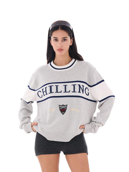 SweetChilling Vintage Preppy Letter Jacquard Embroidered Badge Women&