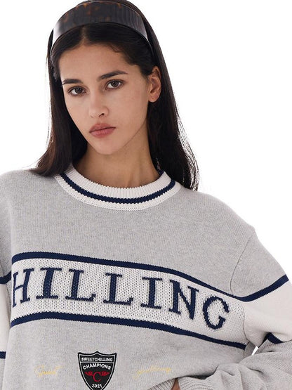 SweetChilling Vintage Preppy Letter Jacquard Embroidered Badge Women&
