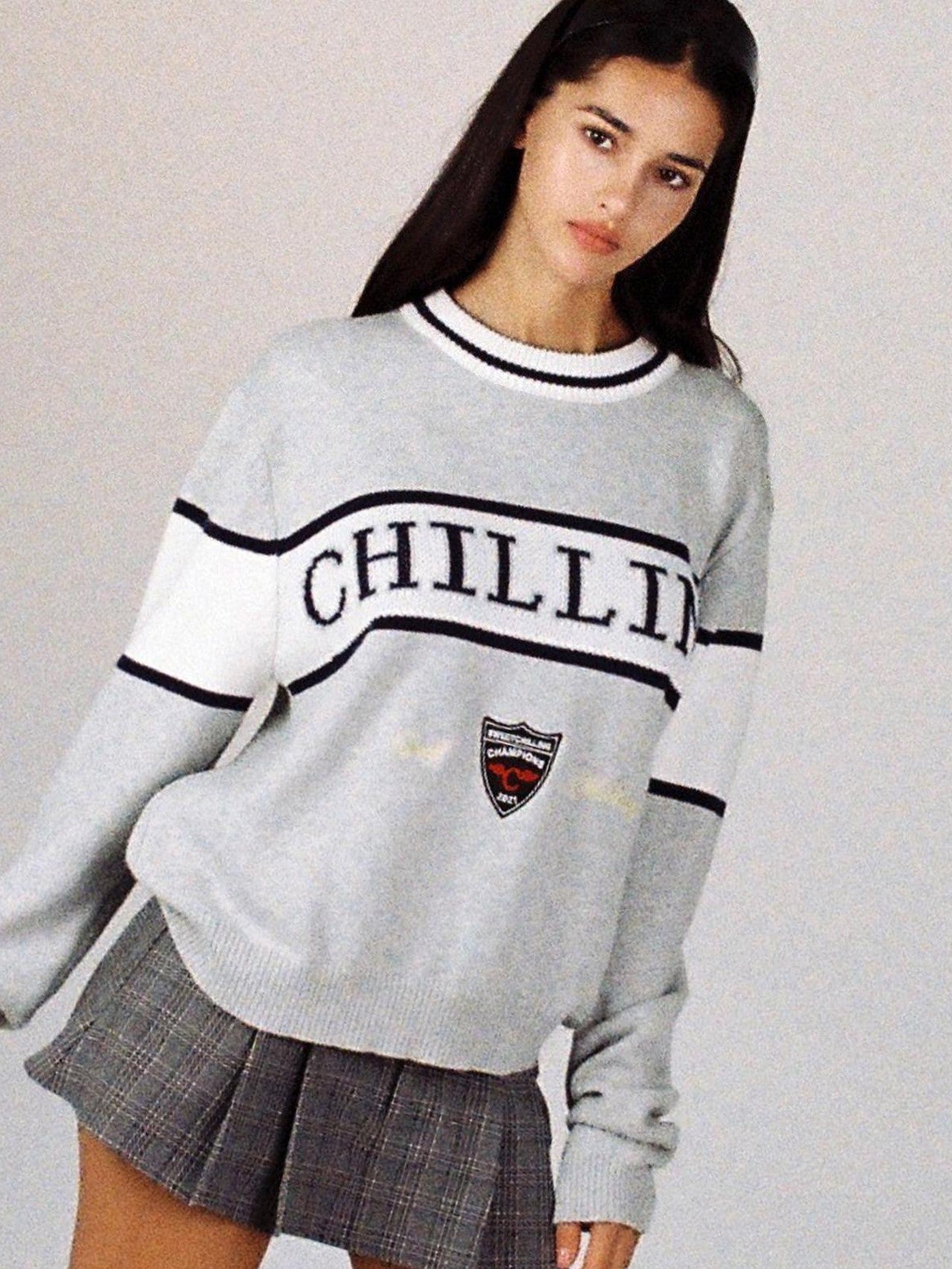 SweetChilling Vintage Preppy Letter Jacquard Embroidered Badge Women&