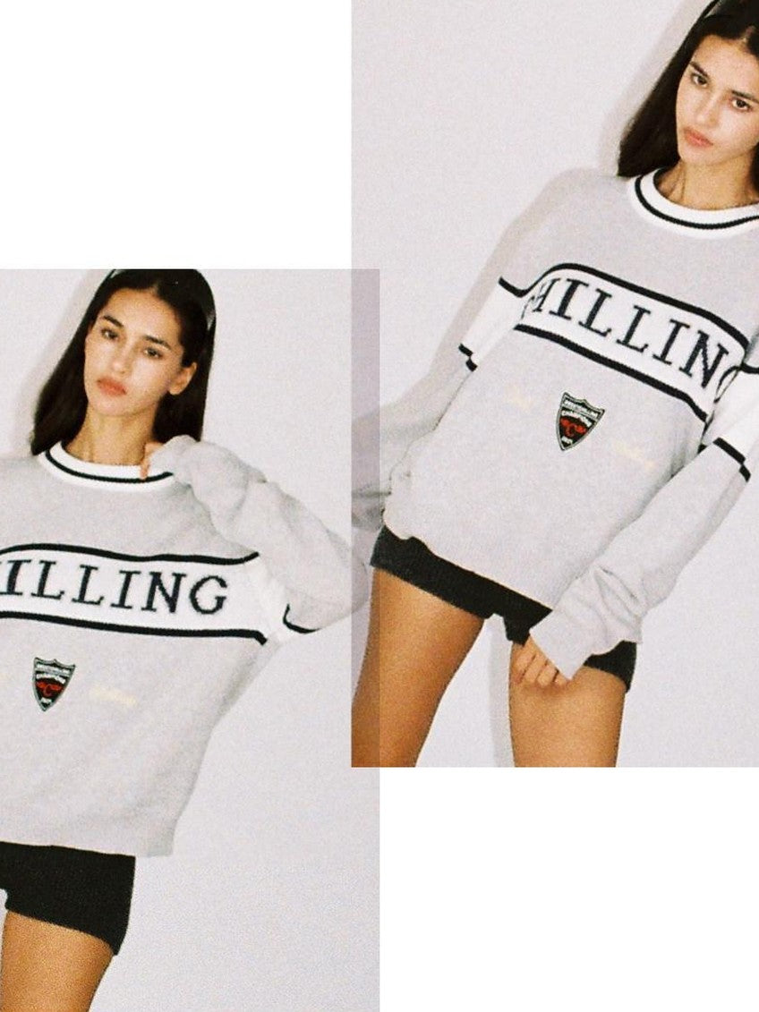SweetChilling Vintage Preppy Letter Jacquard Embroidered Badge Women&