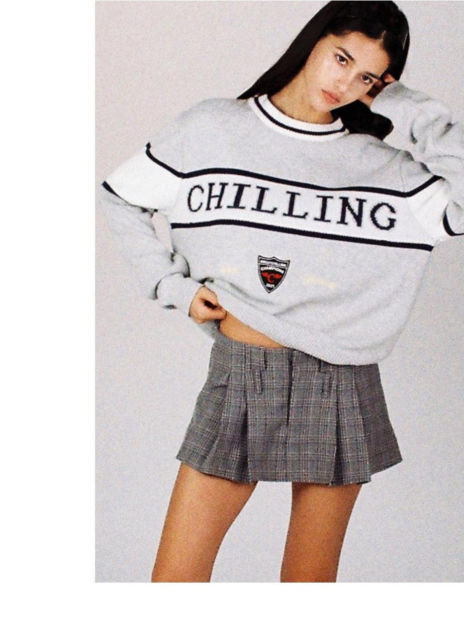 SweetChilling Vintage Preppy Letter Jacquard Embroidered Badge Women&