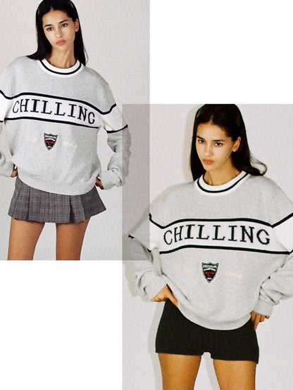 SweetChilling Vintage Preppy Letter Jacquard Embroidered Badge Women&