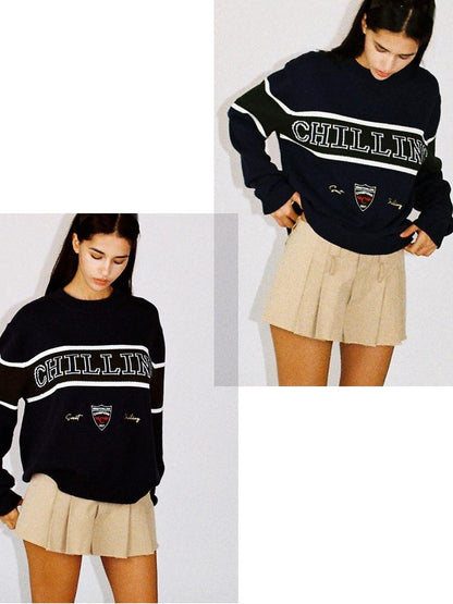 SweetChilling Vintage Preppy Letter Jacquard Embroidered Badge Women&