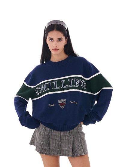 SweetChilling Vintage Preppy Letter Jacquard Embroidered Badge Women&