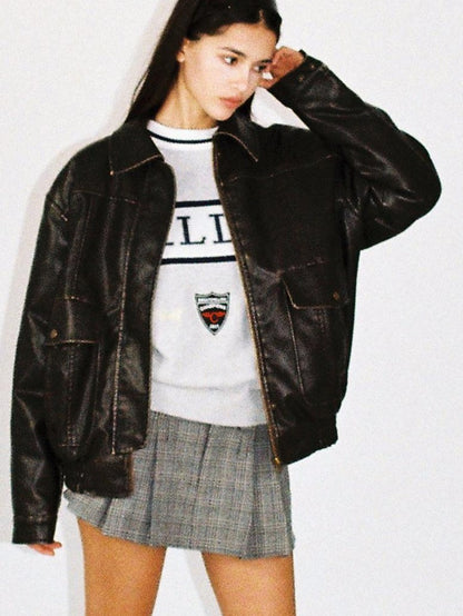 SweetChilling Vintage Preppy Letter Jacquard Embroidered Badge Women&