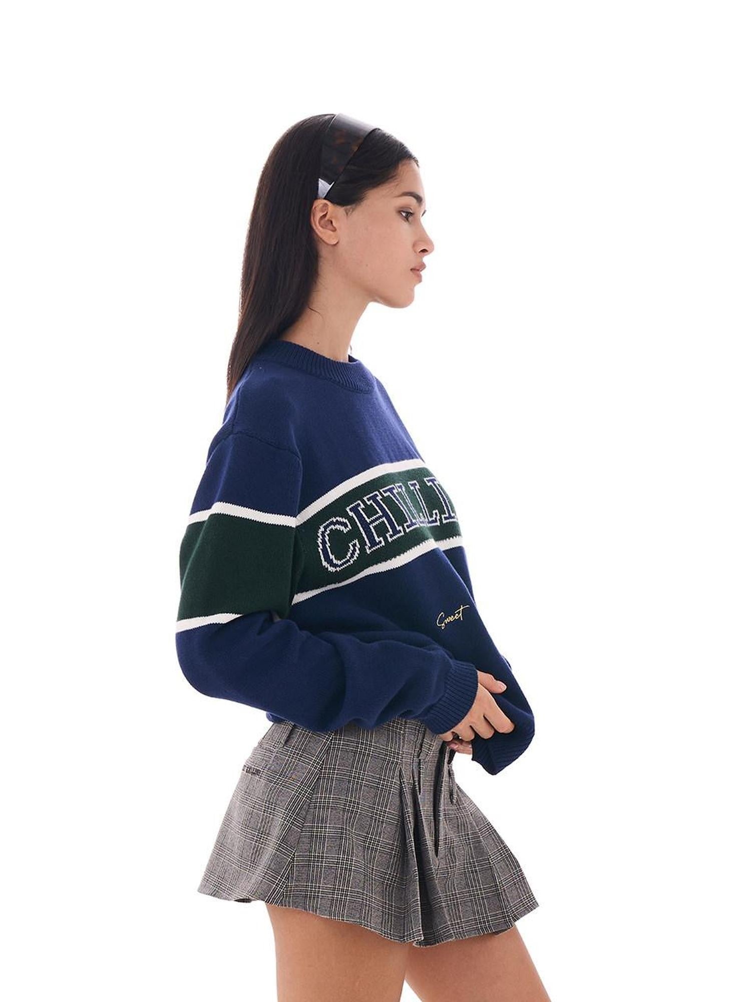 SweetChilling Vintage Preppy Letter Jacquard Embroidered Badge Women&