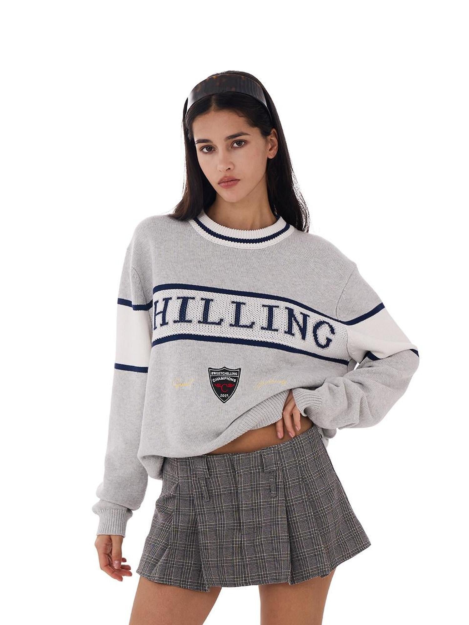 SweetChilling Vintage Preppy Letter Jacquard Embroidered Badge Women&