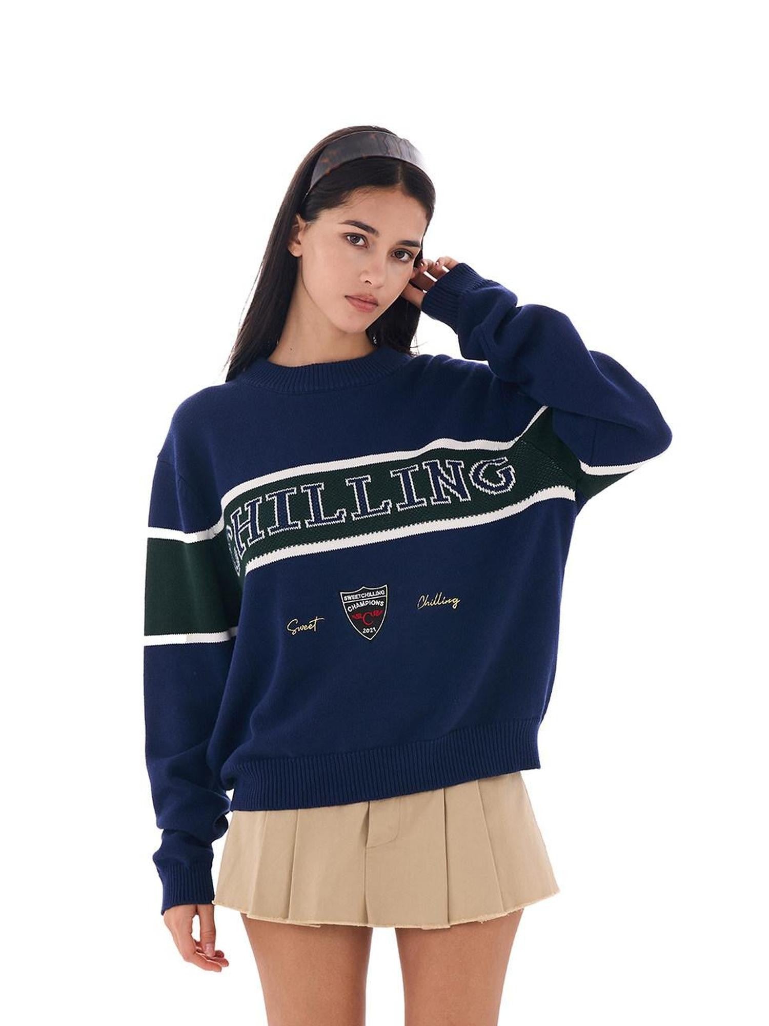 SweetChilling Vintage Preppy Letter Jacquard Embroidered Badge Women&