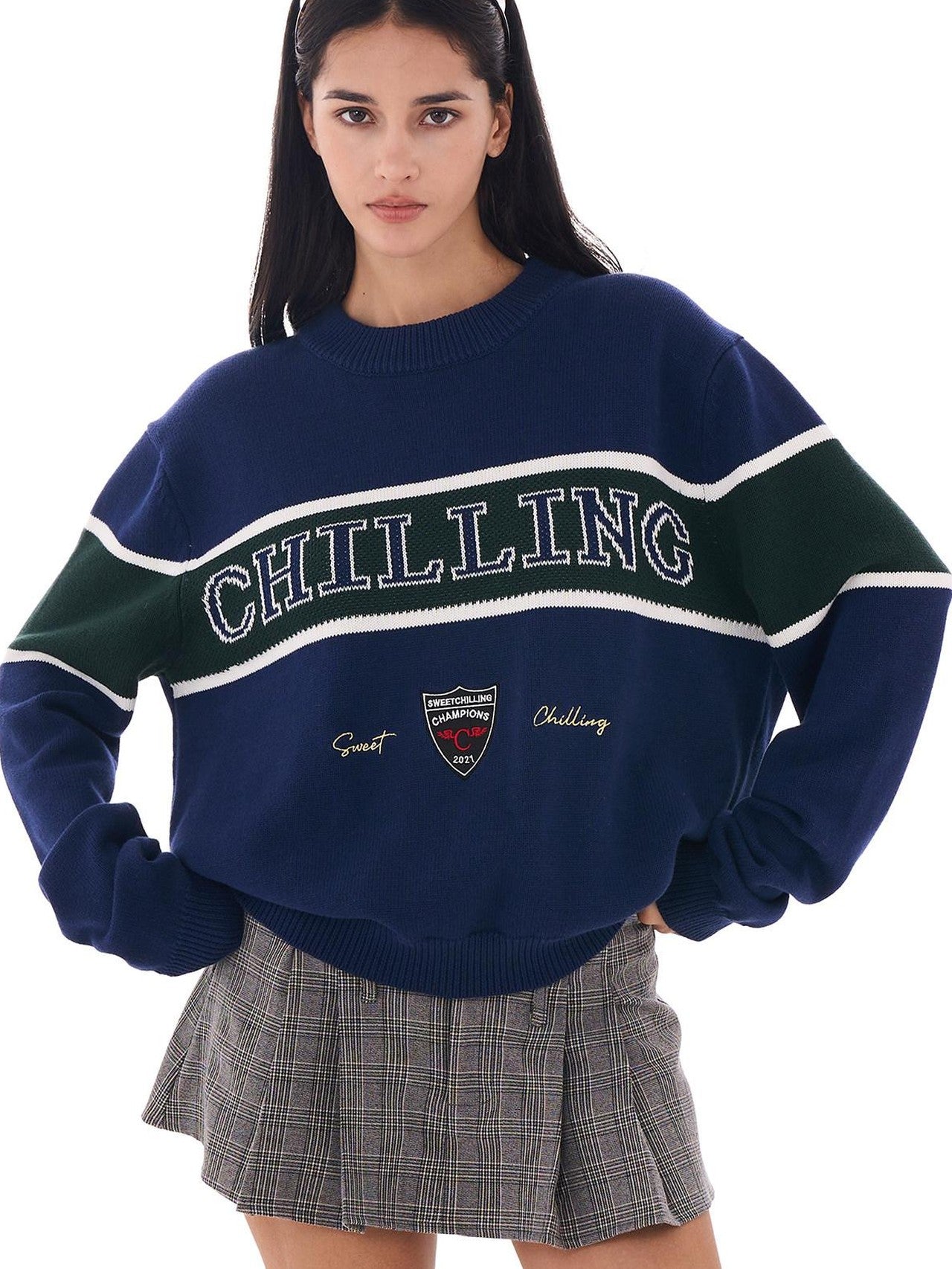 SweetChilling Vintage Preppy Letter Jacquard Embroidered Badge Women&